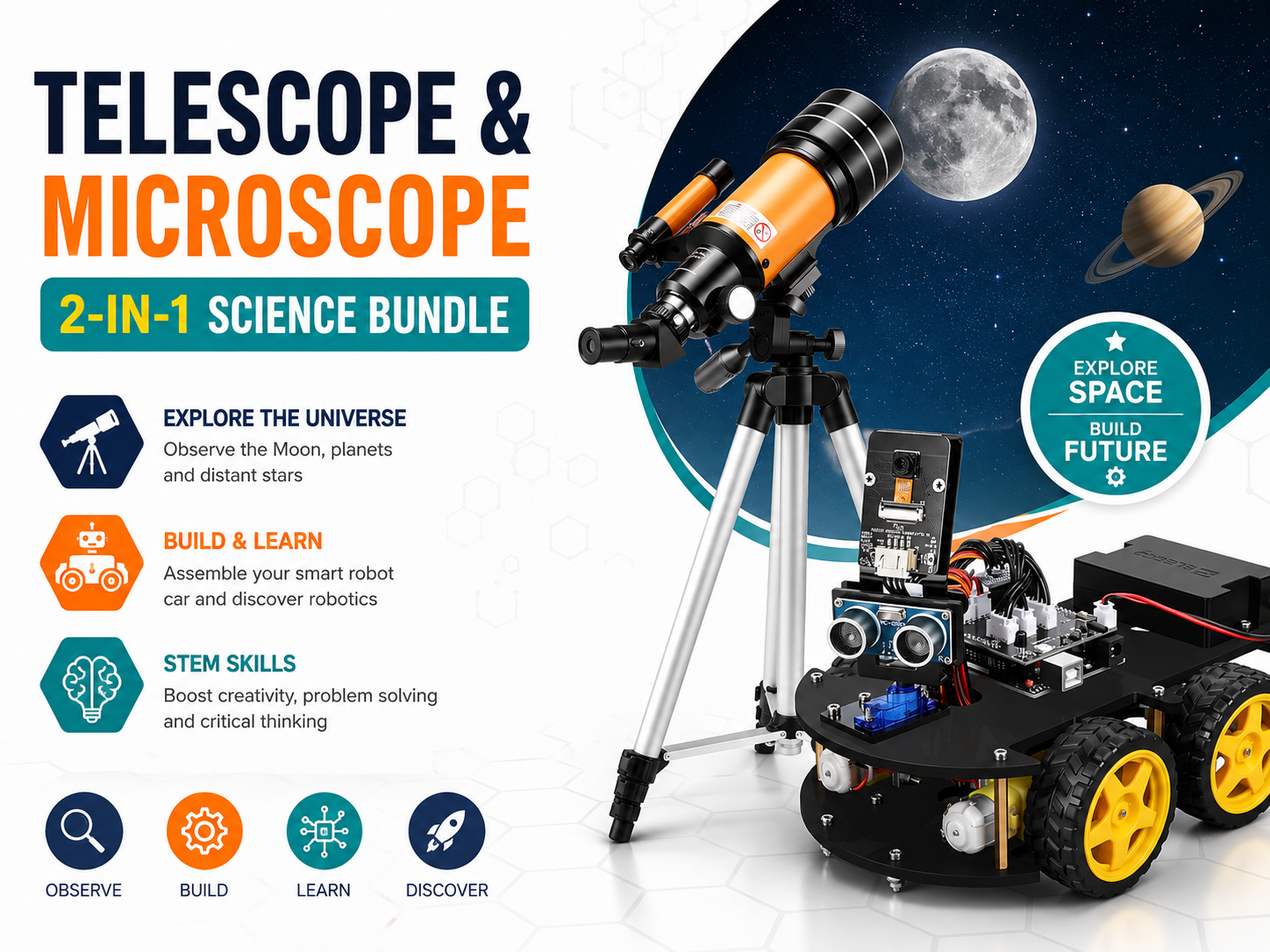 Smart Robotics Car & Telescope 2-in-1 Science Bundle
